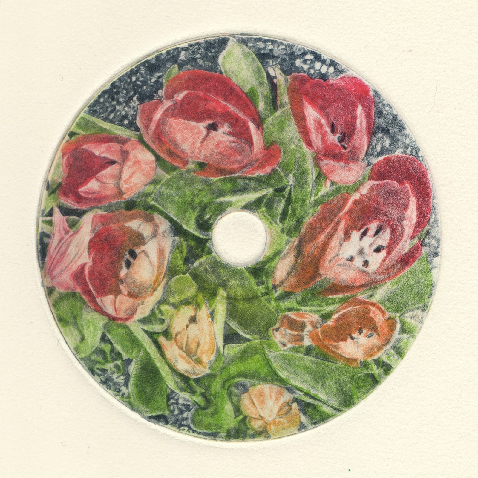 Celebrating flowers: Tulips (drypoint etching by Yaemi Shigyo)