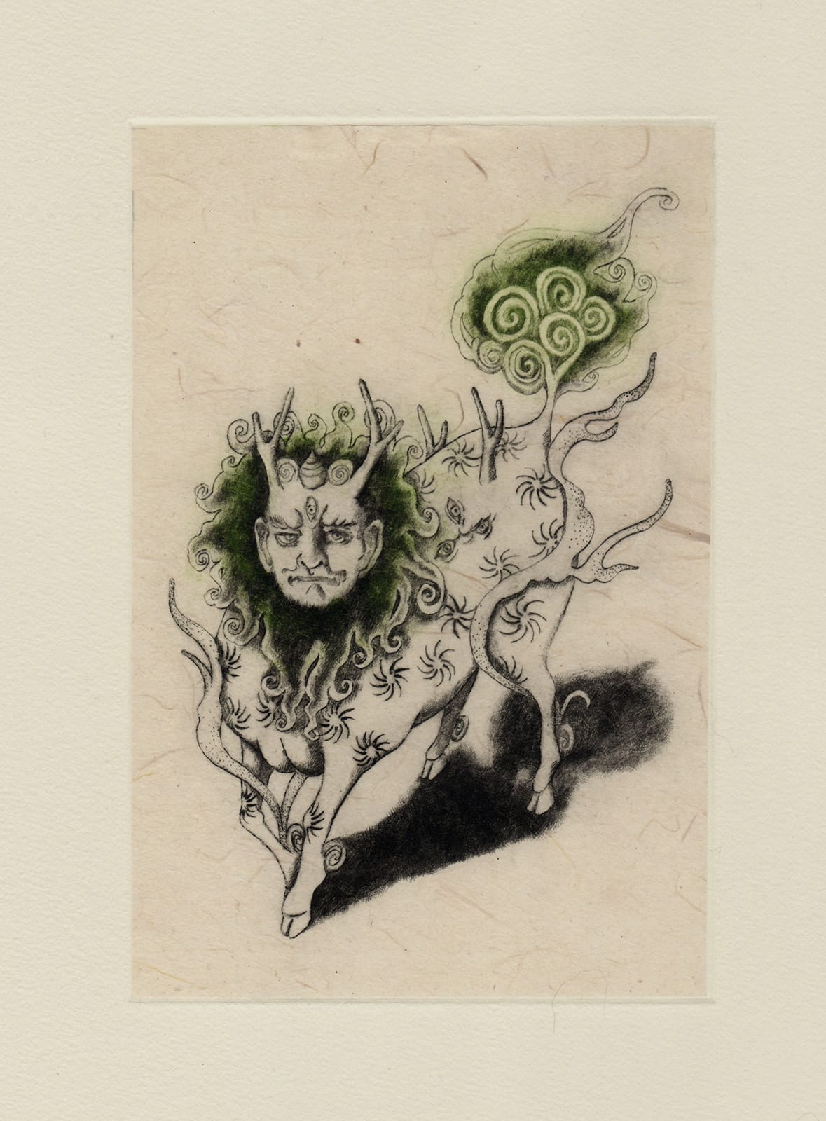 Hakutaku (drypoint etching by Yaemi Shigyo)