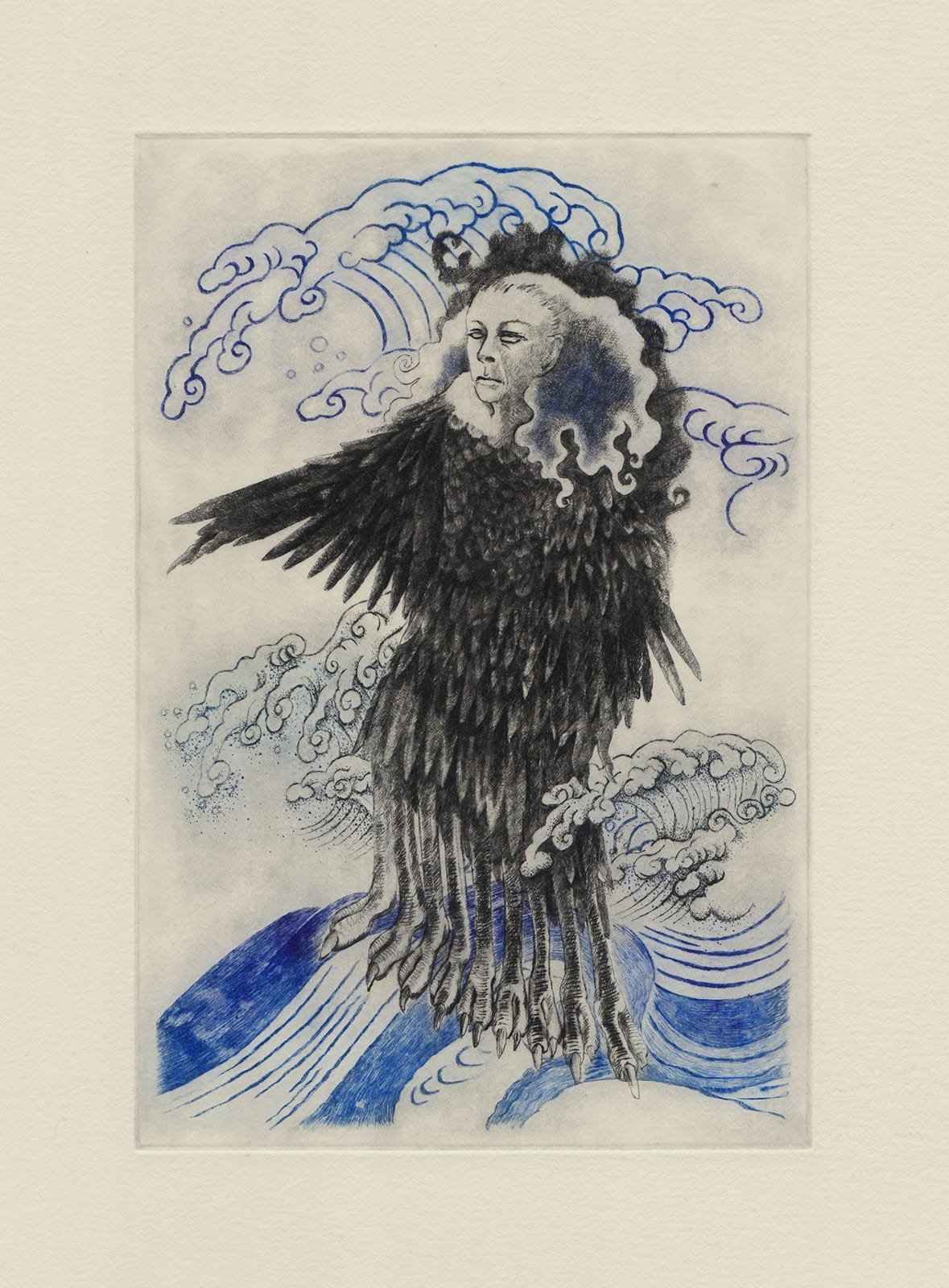 Amabiko-nyudo (drypoint etching by Yaemi Shigyo)