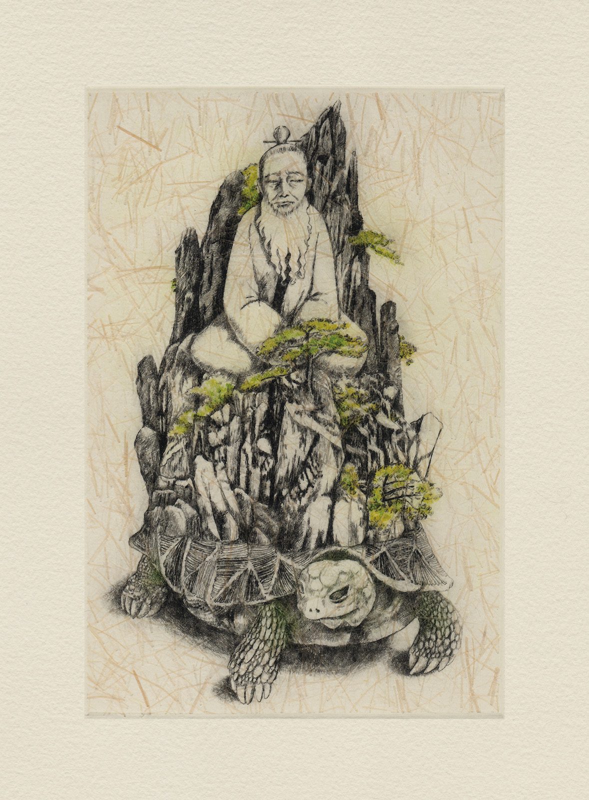 Spirit Turtle (drypoint etching by Yaemi Shigyo)