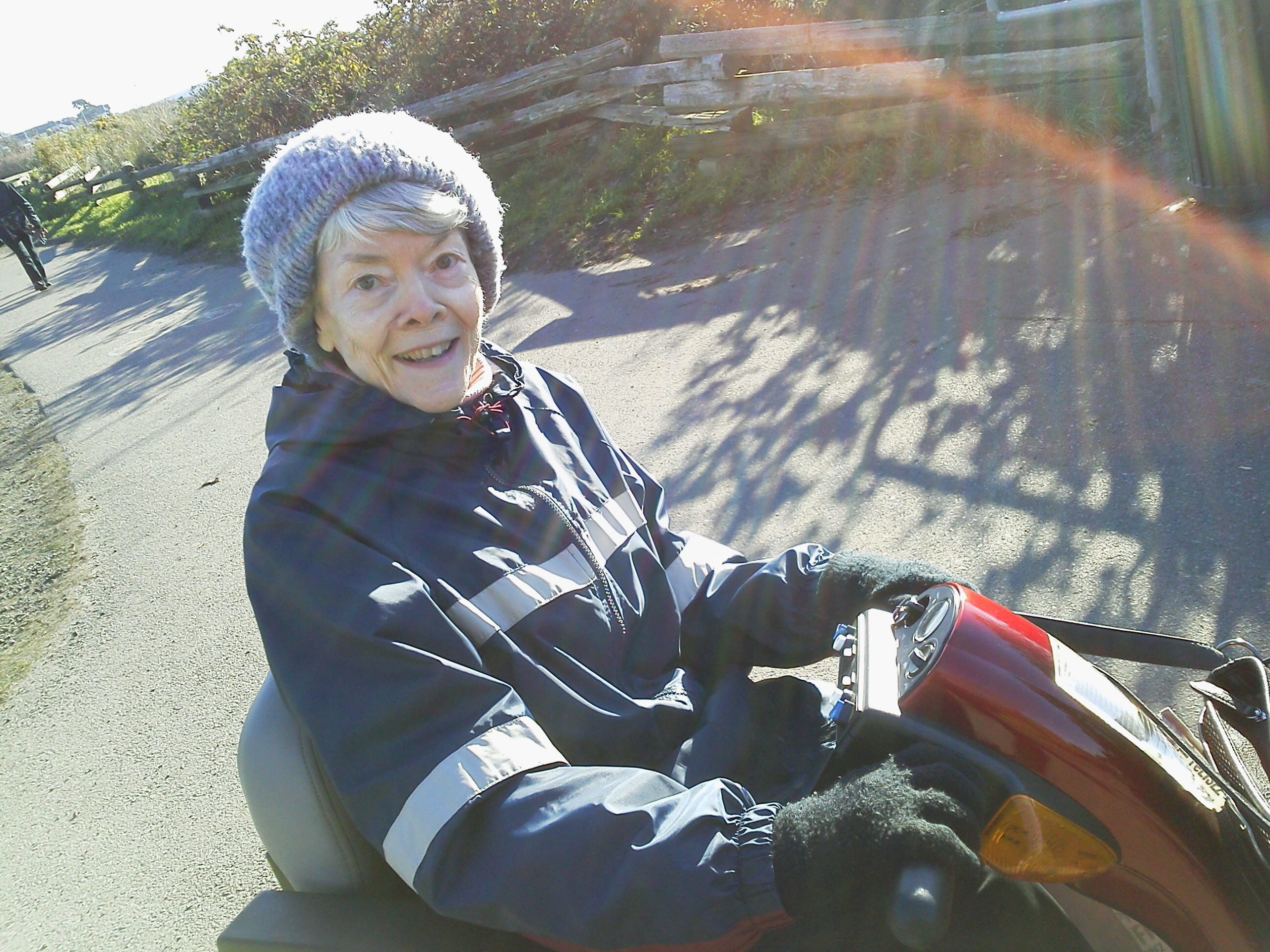 Frances on her scooter in 2014