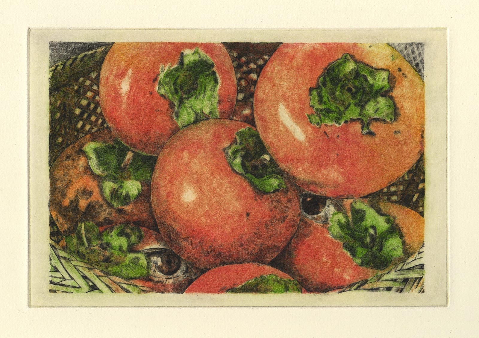 柿 (drypoint etching by Yaemi Shigyo)