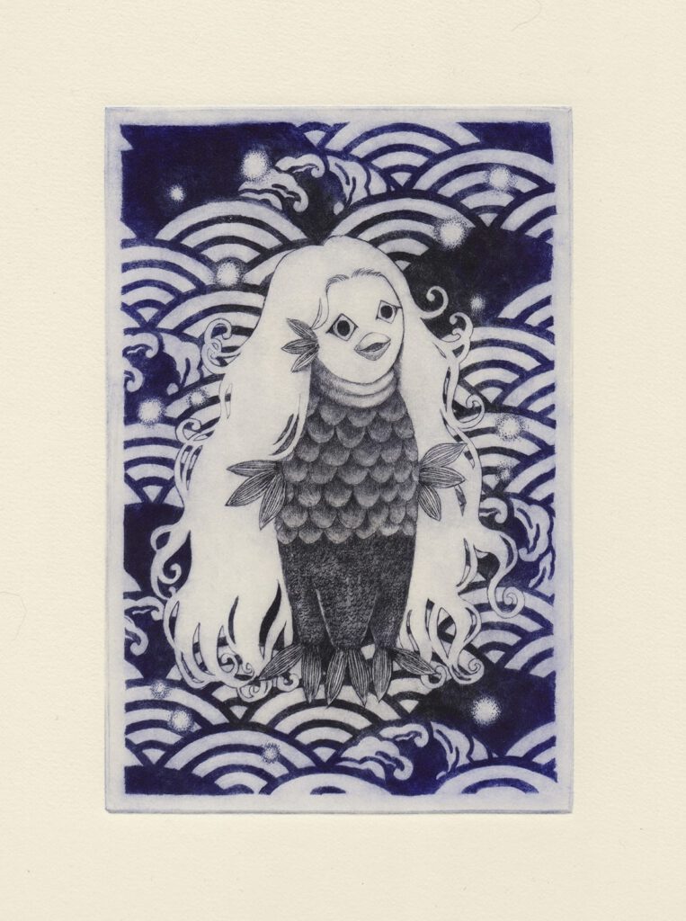 Amabie (drypoint etching by Yaemi Shigyo)