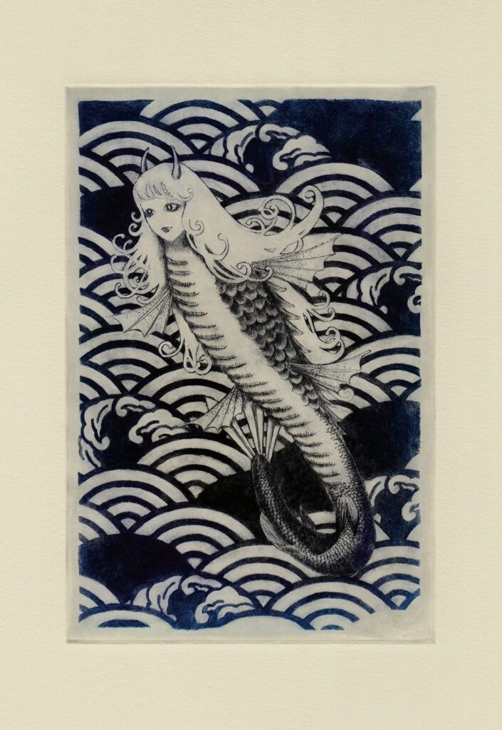 Jinja-hime (drypoint etching by Yaemi Shigyo)