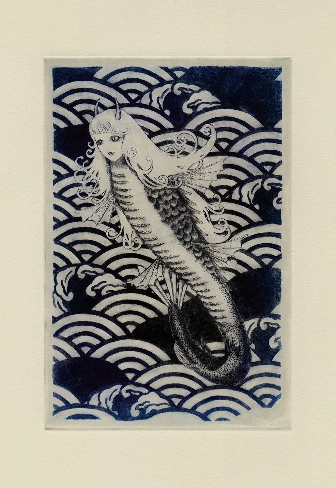 神社姫 (drypoint etching by Yaemi Shigyo)