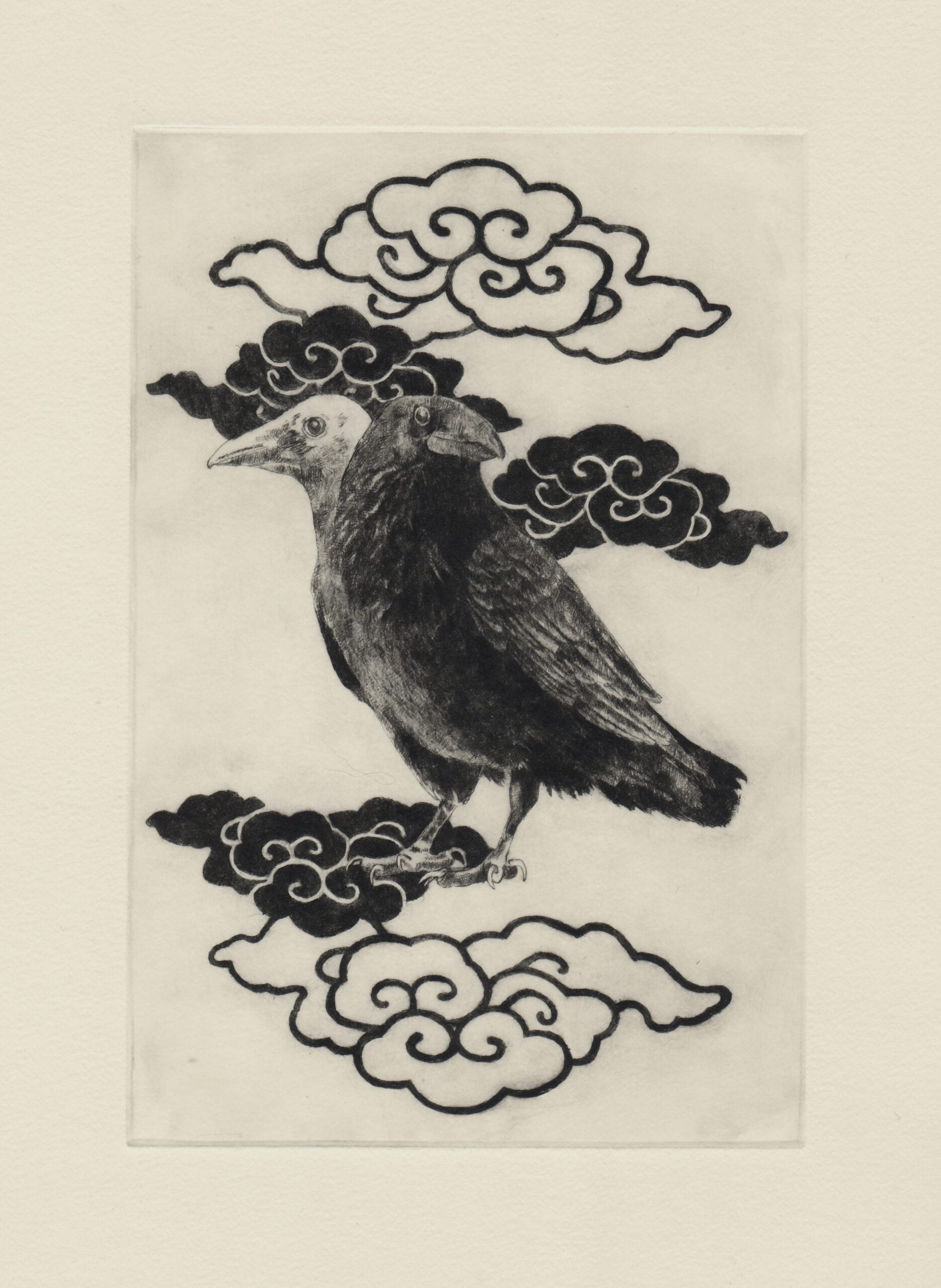 ヨゲンノトリ (drypoint etching by Yaemi Shigyo)