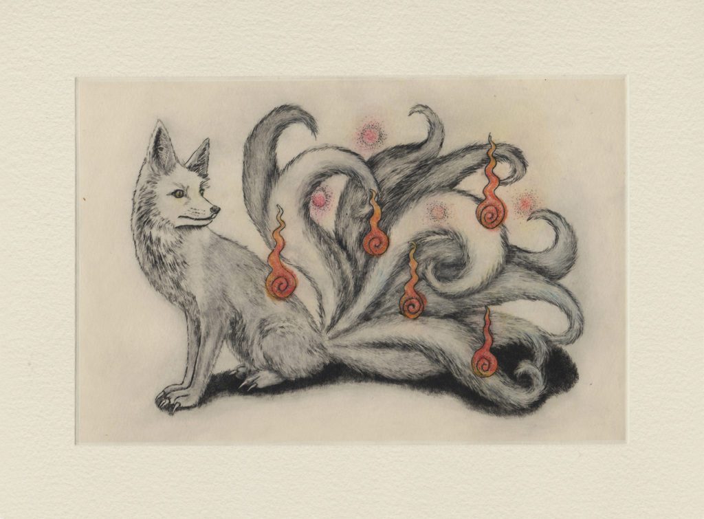 九尾の狐 (drypoint etching by Yaemi Shigyo)