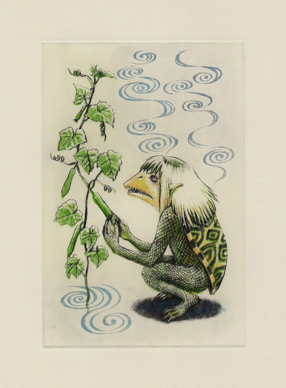 河童 (drypoint etching by Yaemi Shigyo)